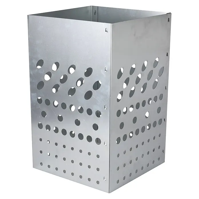Windhager Komposter Hochbeeteinsatz - 48 x 30 x 30 cm - Perforierter rechteckiger Behälter aus silbernem Metall mit ovalen und runden Aussparungen.