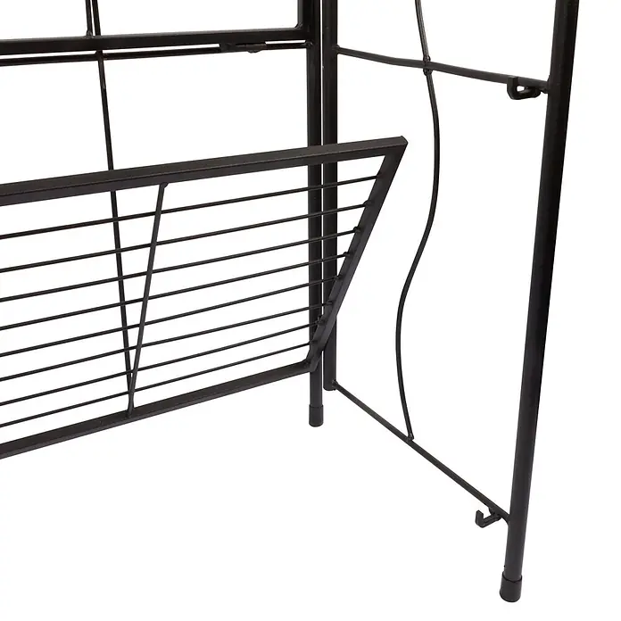 Windhager Metallregal 3-stufig - Pulverbeschichtet, Gerade - Detail einer schwarzen Metallregalstruktur mit horizontalen Stangen und vertikalen Stützen.