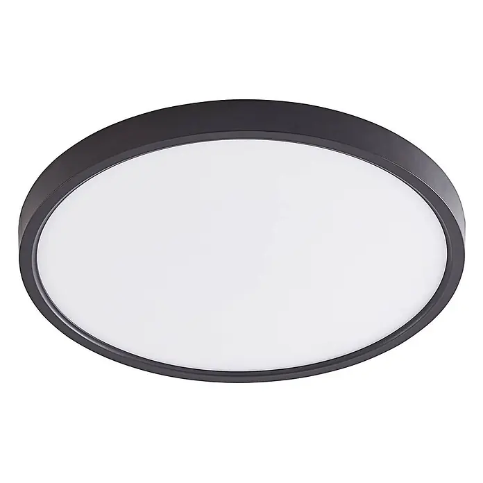 Lindby Deckenleuchte Pravin - schwarz - Runde dunkelgraue LED-Deckenleuchte mit weißem Diffusor.
