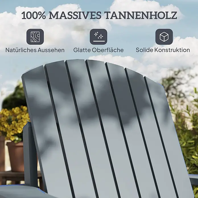 Outsunny Gartenstuhl Adirondack - Tannenholz, Dunkelgrau, B x T x H: 95 x 95 x 93 cm - Grauer Adirondack-Stuhl aus massivem Tannenholz, im Freien.