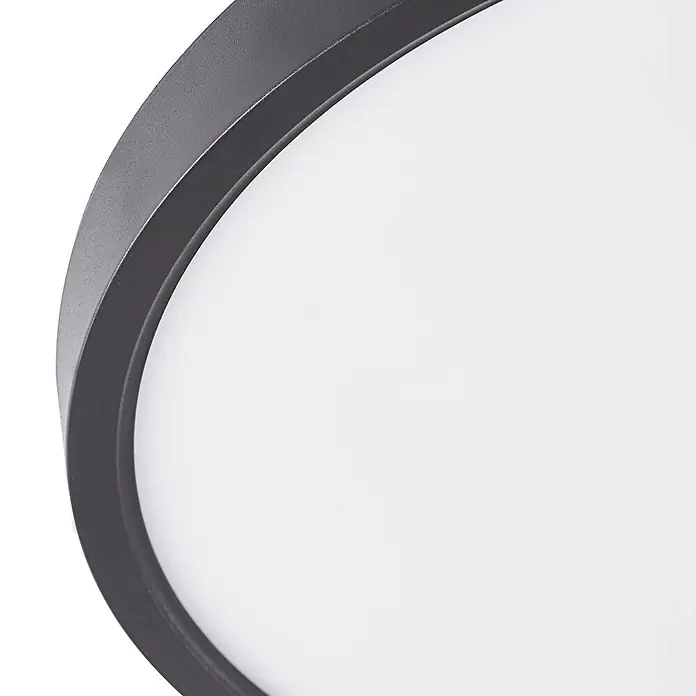 Lindby Deckenleuchte Pravin - schwarz - Runde LED-Deckenleuchte mit anthrazitfarbenem Rahmen und weißem Diffusor.