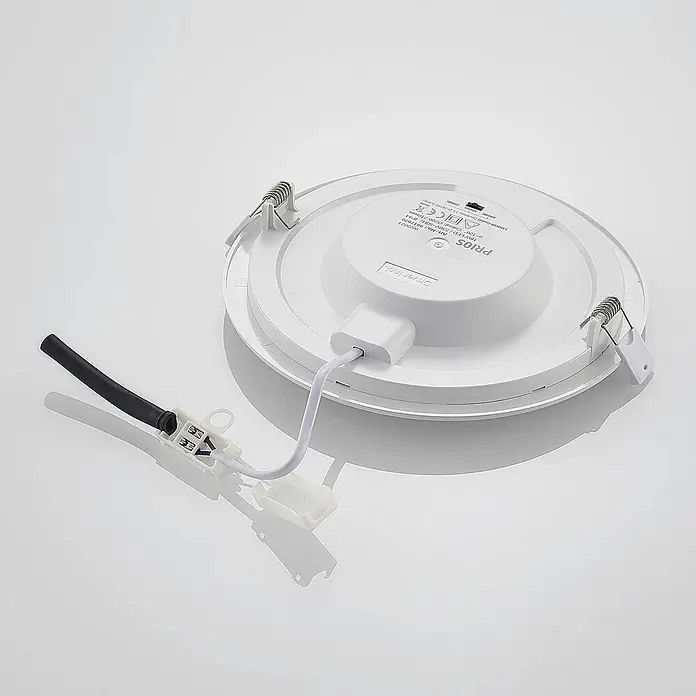 Prios Deckenstrahler Cadance - L x B x H: 22 x 22 x 3,2 cm, weiß / opal, weiß / opal - Weißer runder LED-Einbaustrahler mit integriertem Treiber und Federklammern zur Deckenmontage.