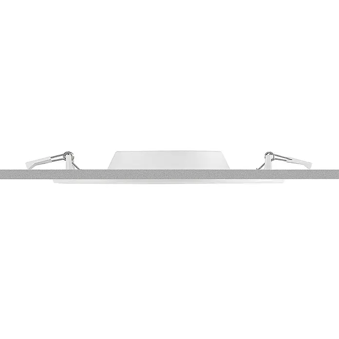 Prios Deckenstrahler Cadance - L x B x H: 22 x 22 x 3,2 cm, weiß / opal, weiß / opal - Weißes Einbaulicht mit Montageklammern, in einer Platte installiert.