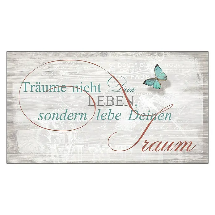 ProArt Type Hype Decopanel - Träume nicht dein Leben ..., B x H: 30 x 15 cm - Ein dekoratives Bild mit einem inspirierenden Zitat „Träume nicht dein Leben, sondern lebe deinen Traum“, verziert mit einem Schmetterling.