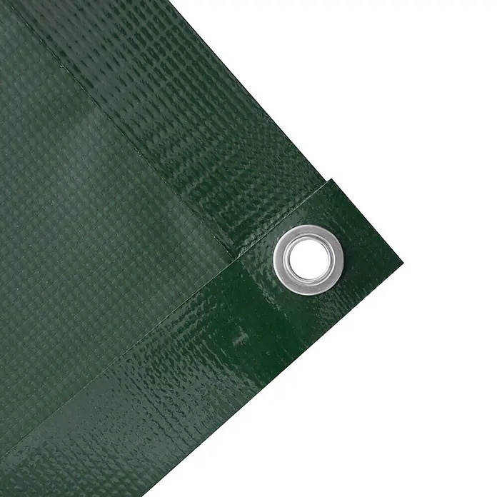 Windhager Ganzjahresabdeckplane Premium - L x B: 300 x 150 cm, Material: Kunststoff - Grüne strukturierte Plane mit einer Metallöse in der Ecke.