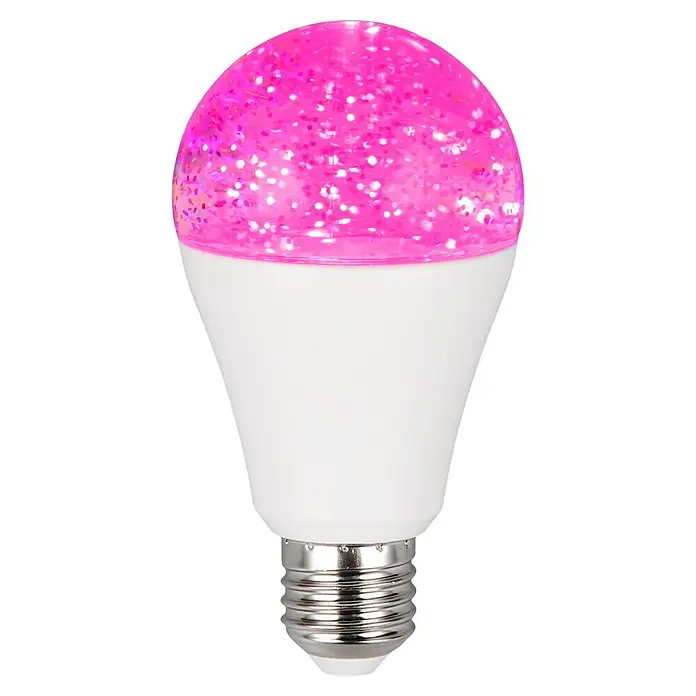 LED-Lampe Tresor R987-1471 mit Glitzereffekt - E27, RGB, 2,5 W - Glühbirne mit weißem Sockel und funkelnder rosa Glitzerkuppel.