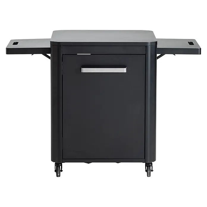 Cozze Unterschrank - L x B x H: 60 x 124 x 83 cm, Schwarz - Matt-schwarze Outdoor-Kücheninsel mit zwei klappbaren Seitenablagen und Rollen.