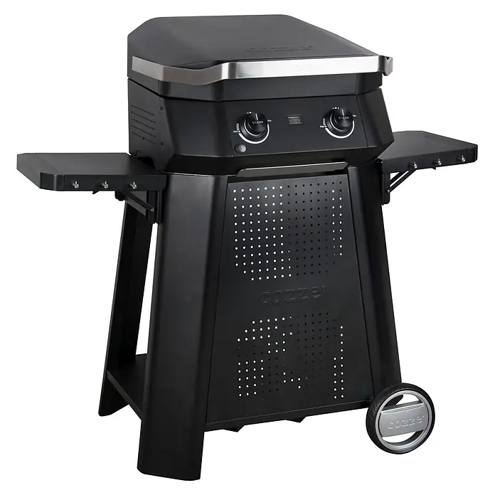 Cozze Rollwagen - B x T x H: 127 x 64,5 x 74,5 cm, Stahl, Schwarz, Passend für: Cozze 500er Grillserie - Schwarzer Cozze Gasgrill mit zwei Seitenablagen und Rollen.