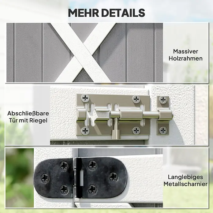 Outsunny Geräteschrank - Außenbreite inkl. Dachüberstand: 68 cm, Außentiefe inkl. Dachüberstand: 50 cm, Holz, Mehrfarbig - Massiver Holzrahmen, abschließbarer Metallriegel und langlebiges Metallscharnier für Stabilität und Sicherheit.