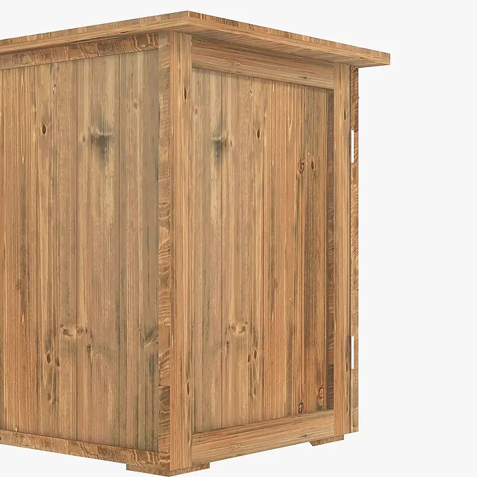 Outsunny Geräteschrank - Außenbreite inkl. Dachüberstand: 77 cm, Außentiefe inkl. Dachüberstand: 55 cm, Holz, Braun - Rustikaler heller Holzschrank mit vertikalen Latten und sichtbarer Holzmaserung.