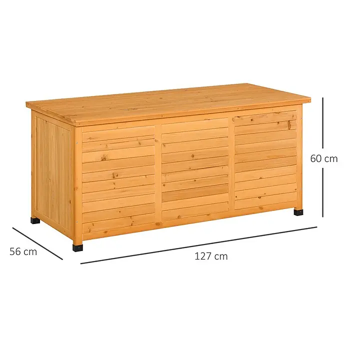 Outsunny Geräteschrank - Holz, Gelb - Gartentruhe aus Naturholz mit Lattenoptik.