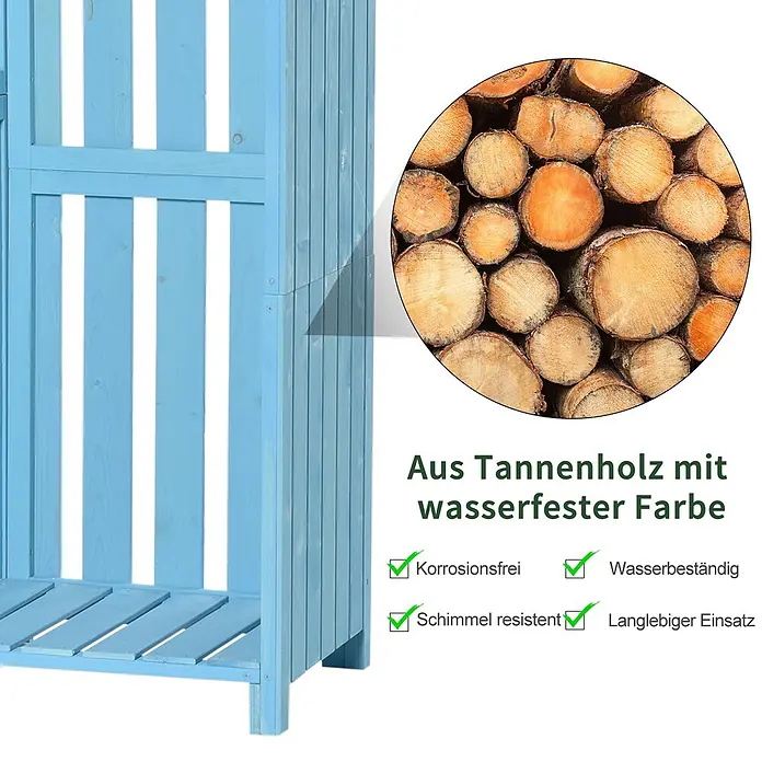 Outsunny Geräteschrank - Außenbreite inkl. Dachüberstand: 130 cm, Außentiefe inkl. Dachüberstand: 54,5 cm, Holz, Himmelblau - Hellblauer Gartenschrank aus Tannenholz mit wasserfester Farbe, korrosions-, wasser- und schimmelresistent für lange Haltbarkeit.
