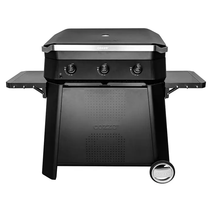 Cozze Rollwagen - B x T x H: 146 x 70 x 74,5 cm, Stahl, Schwarz, Passend für: Cozze Plancha Grill 800 - Schwarzer Cozze Gasgrill/Plancha mit drei Brennern, klappbaren Seitenablagen und Rädern.
