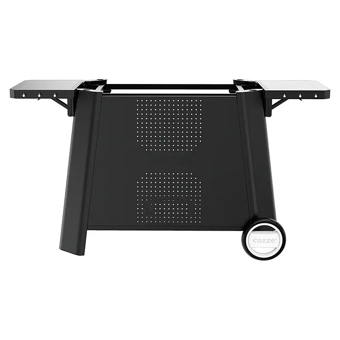 Cozze Rollwagen - B x T x H: 146 x 70 x 74,5 cm, Stahl, Schwarz, Passend für: Cozze Plancha Grill 800 - Schwarzer Grillwagen mit Seitenablagen und Lochmuster, auf Rollen für Mobilität.