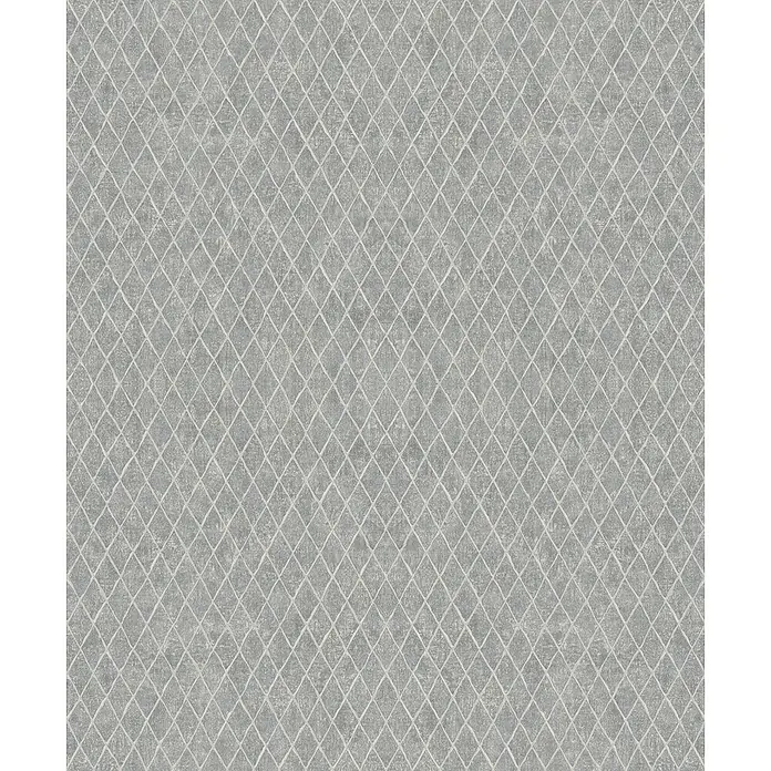 Marburg Ritus Vliestapete Grafik II - Grau-Weiß, Grafisch, 10,05 x 0,53 m - Strukturierte graue Tapete mit hellem Rautenmuster.