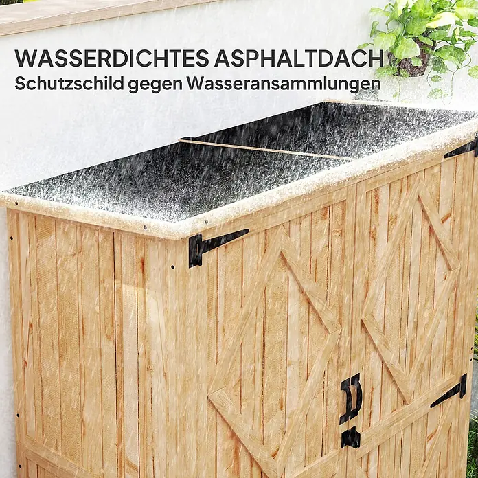Outsunny Geräteschrank - Holz, Naturholz - Gartenbox aus Holz mit schwarzem, wasserdichtem Asphaltdach, das vor Regen schützt.