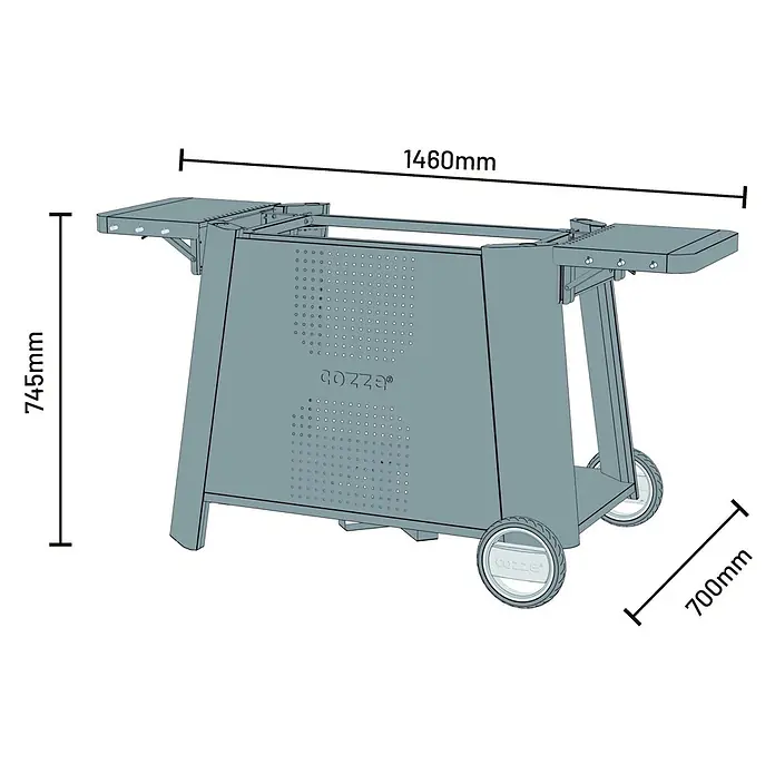 Cozze Rollwagen - B x T x H: 146 x 70 x 74,5 cm, Stahl, Schwarz, Passend für: Cozze Plancha Grill 800 - Grauer Cozze Outdoor-Kochwagen mit klappbaren Seitenablagen und Rädern, 1460x745x700mm.