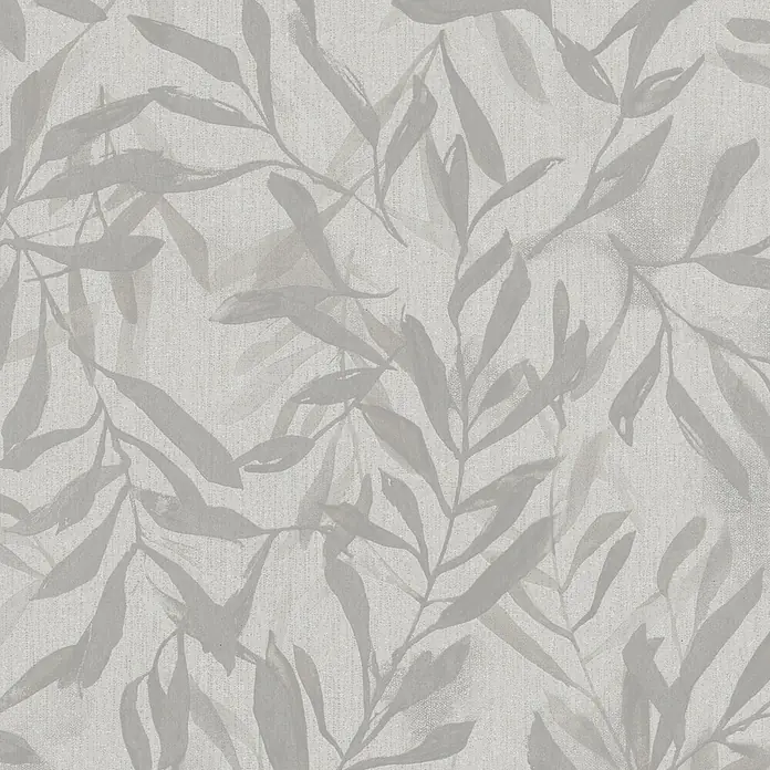 Marburg Vliestapete Novamur Leyla Floral - Beige-Grau, Floral, 10,05 x 0,53 m - Helles graues Blattmuster auf einer strukturierten grauen Oberfläche.