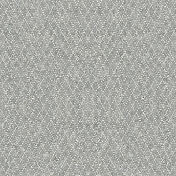 Marburg Ritus Vliestapete Grafik II - Grau-Weiß, Grafisch, 10,05 x 0,53 m - Blaugraue Tapete mit texturiertem, abgenutztem Rautenmuster in Hellgrau.