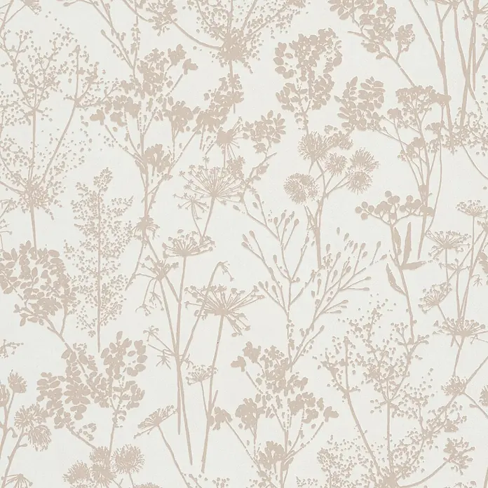 Marburg Vliestapete Novamur Mona Floral I - Weiß-Beige, Floral, 10,05 x 0,53 m - Nahtloses Muster aus zarten beigefarbenen botanischen Silhouetten.