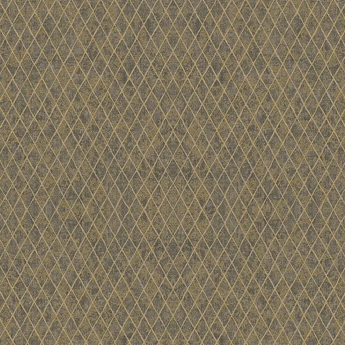 Marburg Ritus Vliestapete Grafik II - Schwarz-Gold, Grafisch, 10,05 x 0,53 m - Strukturiertes dunkelgraues und goldfarbenes Rautenmuster. Ideal für Tapeten oder Dekorstoffe.