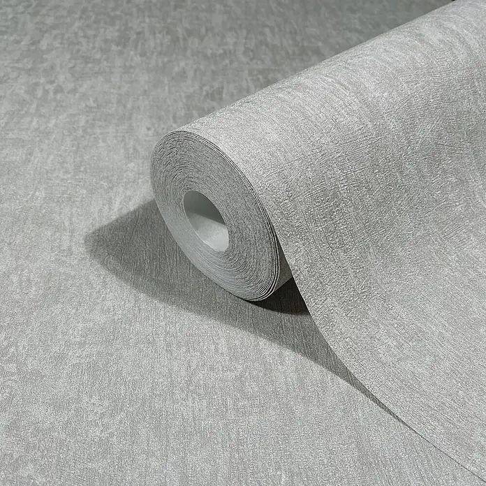 Marburg Ritus Vliestapete Uni I - Grau, Uni, 10,05 x 0,53 m - Rolle hellgrauer Tapete mit strukturierter Leinenoptik.