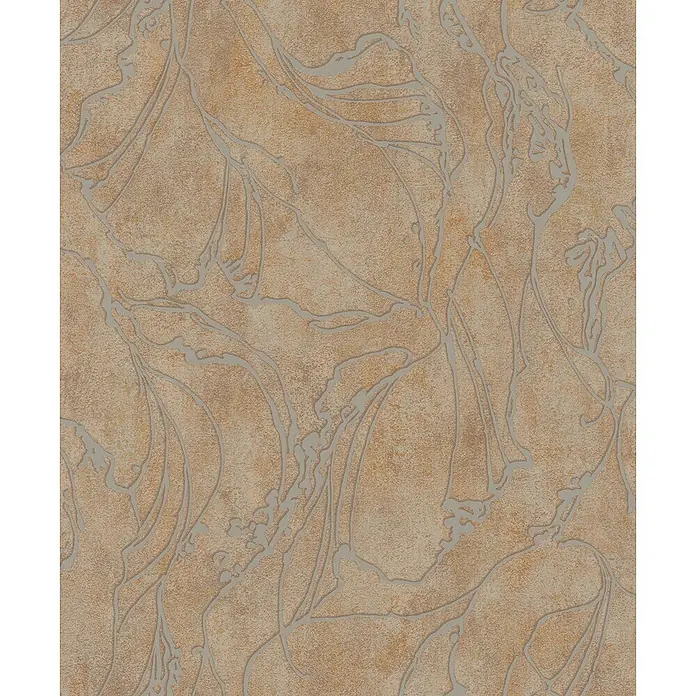 Marburg City Glow Vliestapete Grafik - Braun, Grafisch, 10,05 x 0,53 m - Strukturierte beige Tapete mit hellgrauem, abstraktem organischem Muster.