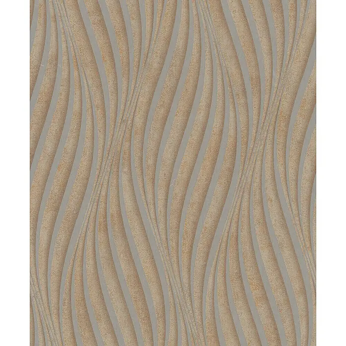 Marburg City Glow Vliestapete Welle - Braun, Wellen, 10,05 x 0,53 m - Strukturierte Tapete mit Wellenmuster in Beige- und Hellgrautönen.