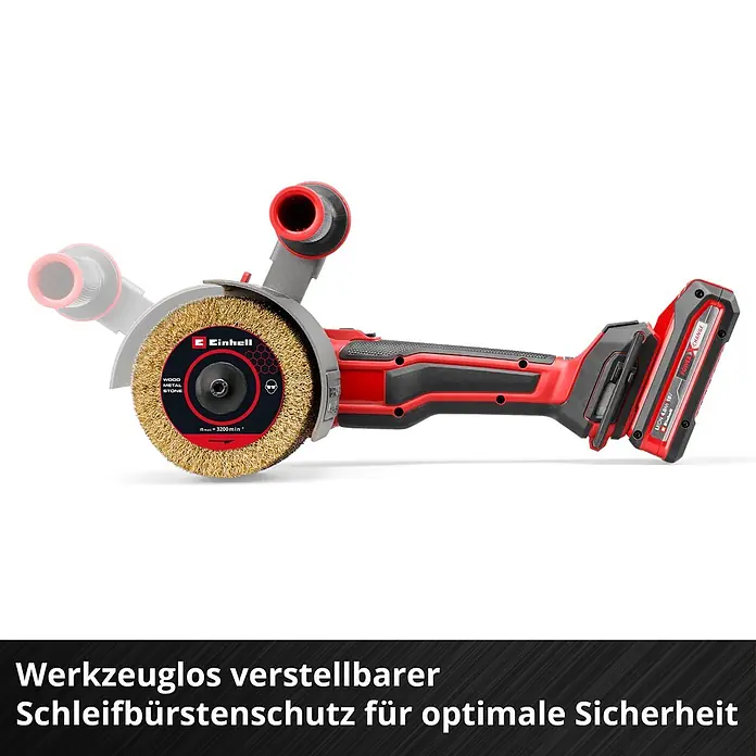 Einhell Professional PXC 18V Akku-Bürstenschleifer TP-BR 18/32 Li BL - Solo - 18 V, Ohne Akku - Rotes und schwarzes Akku-Bürstengerät mit großer goldener Drahtbürste und werkzeuglos verstellbarem Schutz für optimale Sicherheit.