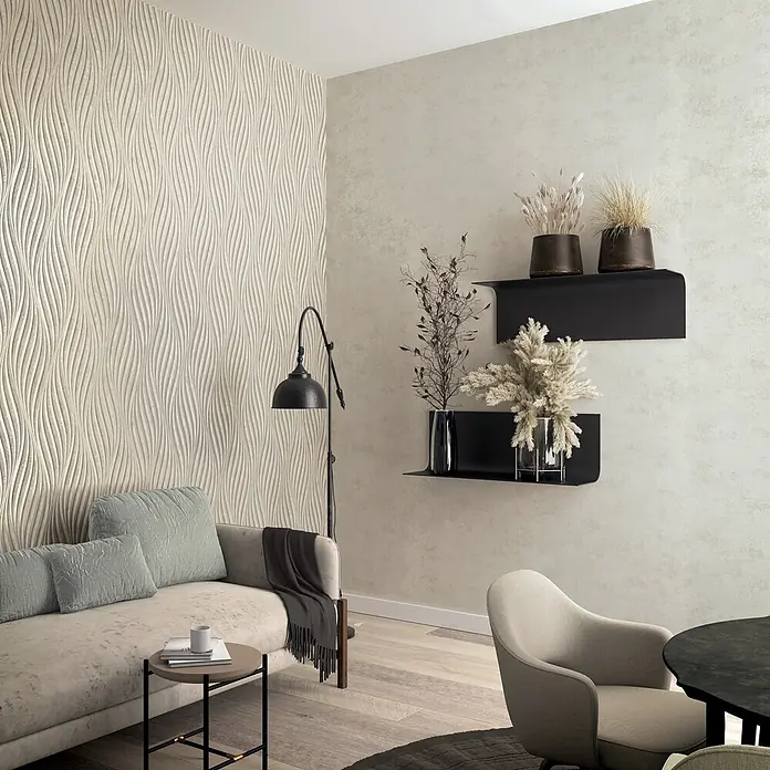 Marburg City Glow Vliestapete Welle - Beige, Wellen, 10,05 x 0,53 m - Hellbeige, wellenförmig strukturierte Tapete als moderne Wohnzimmer-Akzentwand.