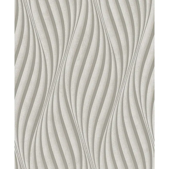 Marburg City Glow Vliestapete Welle - Beige, Wellen, 10,05 x 0,53 m - Hellgraues strukturiertes Paneel mit fließendem, dreidimensionalem Wellenmuster.