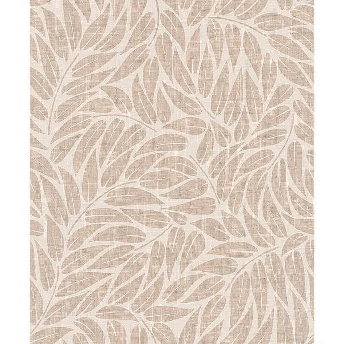 Marburg Boho Vliestapete Floral I - Beige, Floral, 10,05 x 0,53 m - Leinenähnlicher Stoff mit nahtlosem beigem Blattmuster.