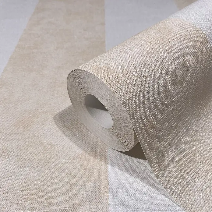 Marburg Vliestapete Streifen I - Weiß-Beige, Streifen, 10,05 x 0,53 m - Gerollte strukturierte Tapete mit beigen und cremefarbenen Streifen.