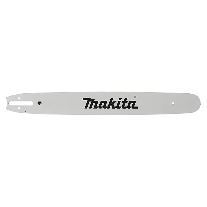 Makita XGT 40V max. Akku-Kettensäge UC030GZ03 - 40 V, Ohne Akku, Schwertlänge: 50 cm - Silberne Makita Kettensägen-Führungsschiene mit Montagelöchern und Kettennut.
