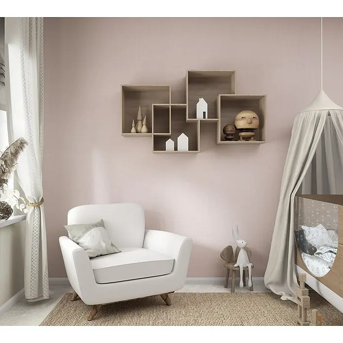 Marburg Boho Vliestapete Uni I - Rosa, Uni, 10,05 x 0,53 m - Hell rosabeige Wandverkleidung mit Leinenstruktur, ideal für ein sanftes Kinderzimmerambiente.