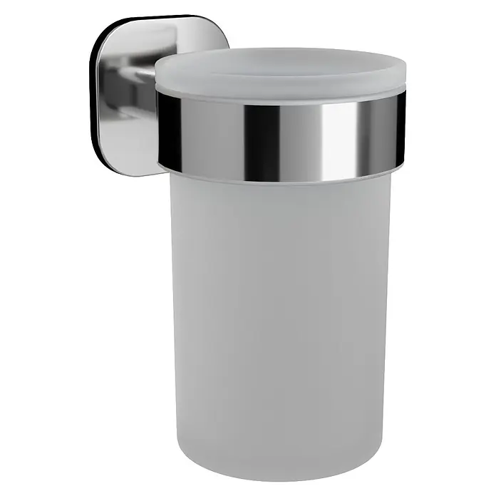 Venus Zahnputzbecher Prag - Edelstahl, Chrom - Wandmontierter Zahnbürstenhalter aus Chrom mit mattiertem Glasbecher.