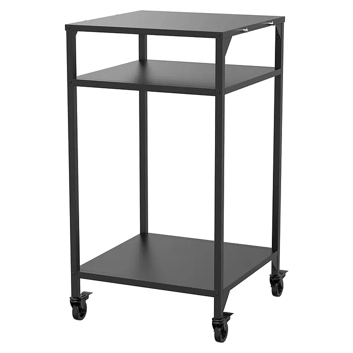 Cozze Grilltisch - B x T x H: 60 x 60 x 110 cm, Stahl - Schwarzer Metall-Rollwagen mit drei Ablagen.