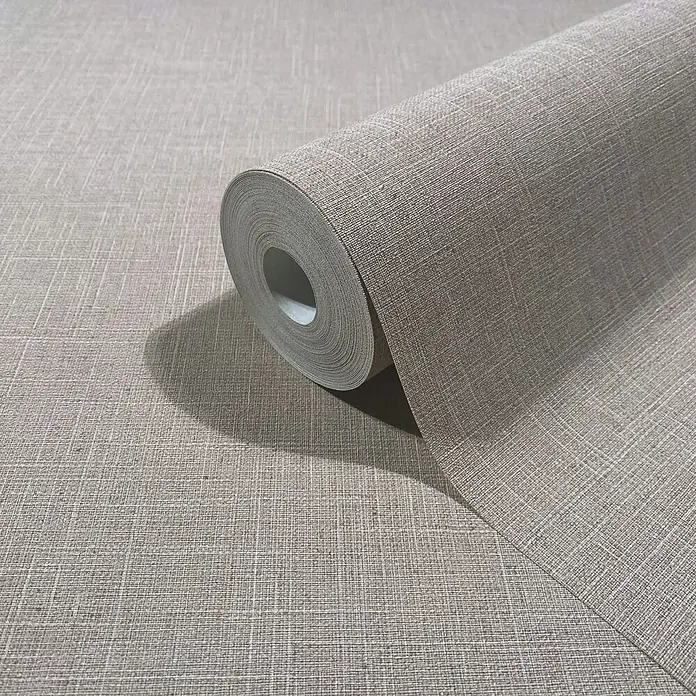 Marburg Boho Vliestapete Uni I - Greige, Uni, 10,05 x 0,53 m - Rolle hellbeiger Tapete mit leinenartiger Struktur.