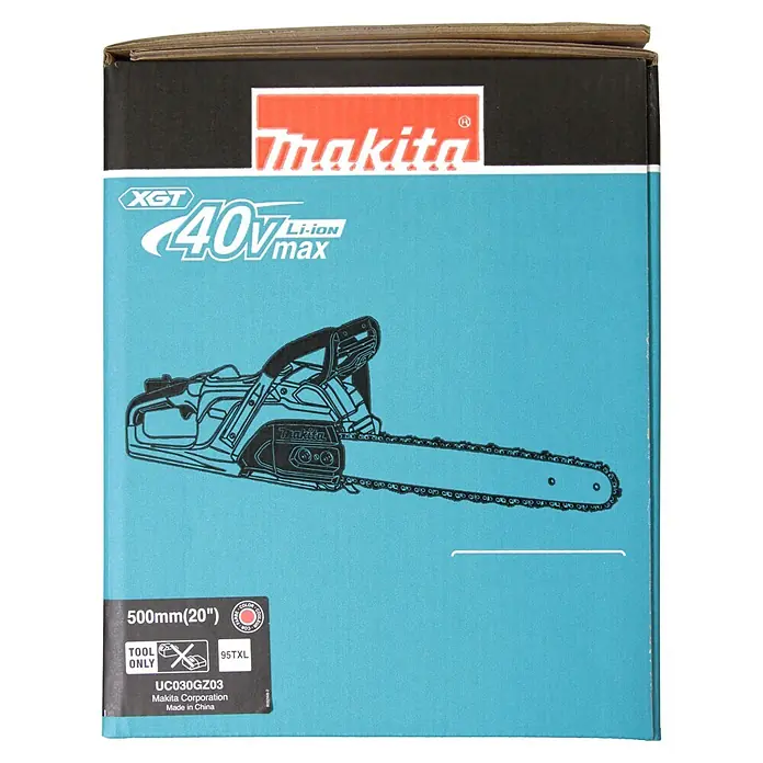 Makita XGT 40V max. Akku-Kettensäge UC030GZ03 - 40 V, Ohne Akku, Schwertlänge: 50 cm - Makita XGT 40V Li-ion Akku-Kettensägenkarton (UC030GZ03) mit 500mm (20") Schwert, ohne Akku/Ladegerät.