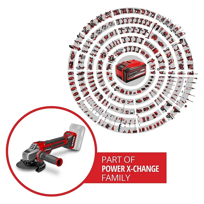 Einhell Professional Power X-Change 18V Akku-Winkelschleifer TP-AG 18/125 CE Q Li - Solo - Ohne Akku, Durchmesser Scheibe: 125 mm, 3.000 U/min - 10.500 U/min - Rot-schwarzer Winkelschleifer mit abnehmbarem Akku, Teil eines vielseitigen Werkzeugsystems.