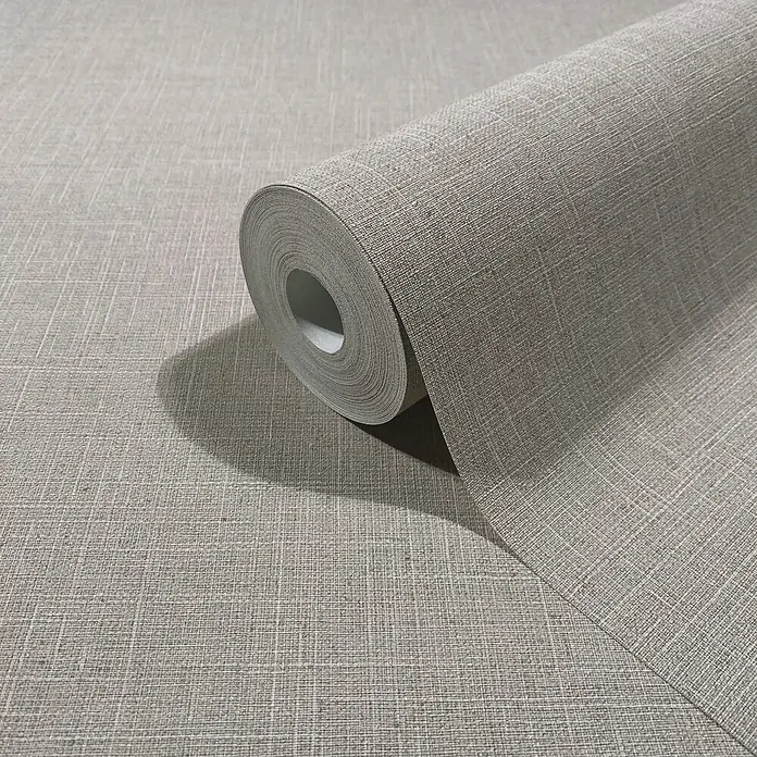 Marburg Boho Vliestapete Uni I - Braun, Uni, 10,05 x 0,53 m - Rolle greige Leinwand-Optik Tapete mit Struktur.