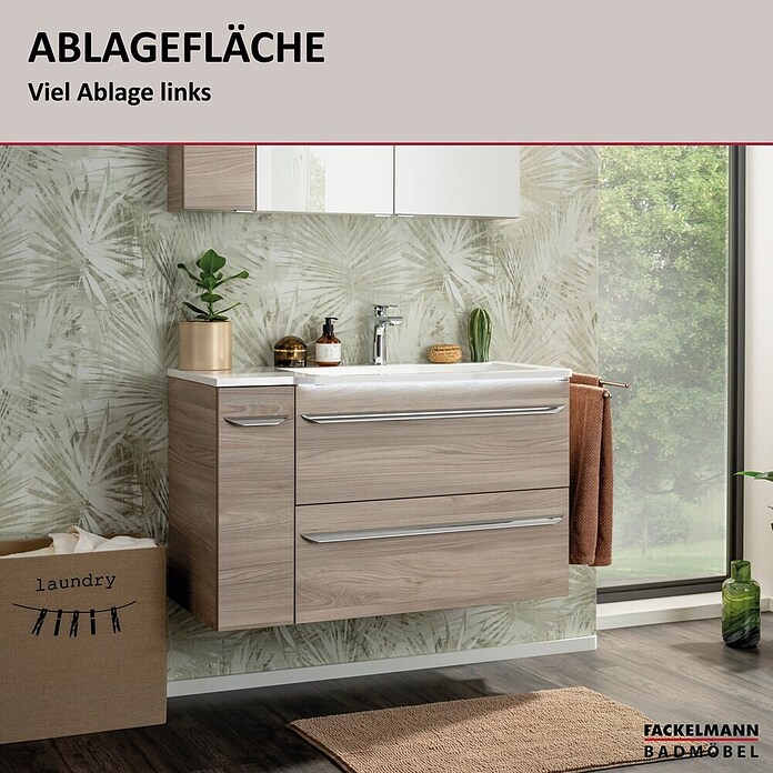 Fackelmann Luxor Waschtisch (Ablage links, 1 000 x 485 mm, Hahnloch: Mitte, Mit Überlauf) | BAUHAUS