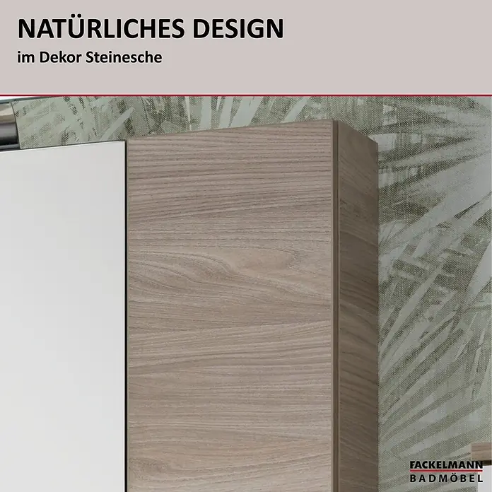 Fackelmann Luxor Bad-Hängeschrank - B x T x H: 200 x 158 x 680 mm, Steinesche Holzoptik, DIN Anschlag: Rechts - Badmöbel in natürlichem Steinesche-Dekor mit heller Holzmaserung.