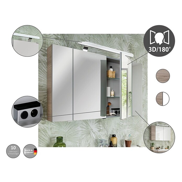 Fackelmann Luxor Spiegelschrank (B x H: 800 x 680 mm, Steinesche Holzoptik) | BAUHAUS