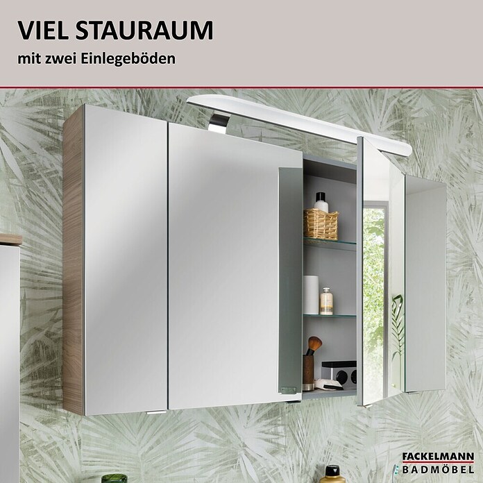 Fackelmann Luxor Spiegelschrank (B x H: 800 x 680 mm, Steinesche Holzoptik) | BAUHAUS