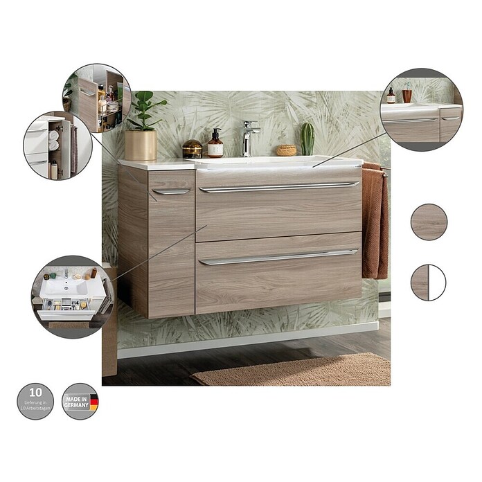 Fackelmann Luxor Unterschrank (B x T x H: 200 x 450 x 603 mm, Steinesche Holzoptik / Weiß, Anschlag: Rechts) | BAUHAUS