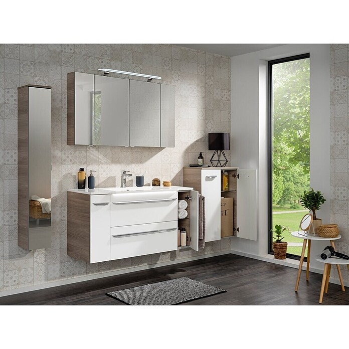 Fackelmann Luxor Unterschrank (B x T x H: 200 x 450 x 603 mm, Steinesche Holzoptik / Weiß, Anschlag: Rechts) | BAUHAUS
