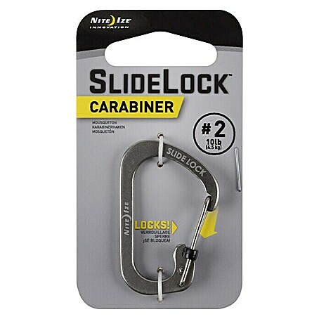 Nite Ize Karabinerhaken Slide Lock (4,4 x 2,9 cm, Edelstahl, Silber, Zugfestigkeit: 4,5 kg)