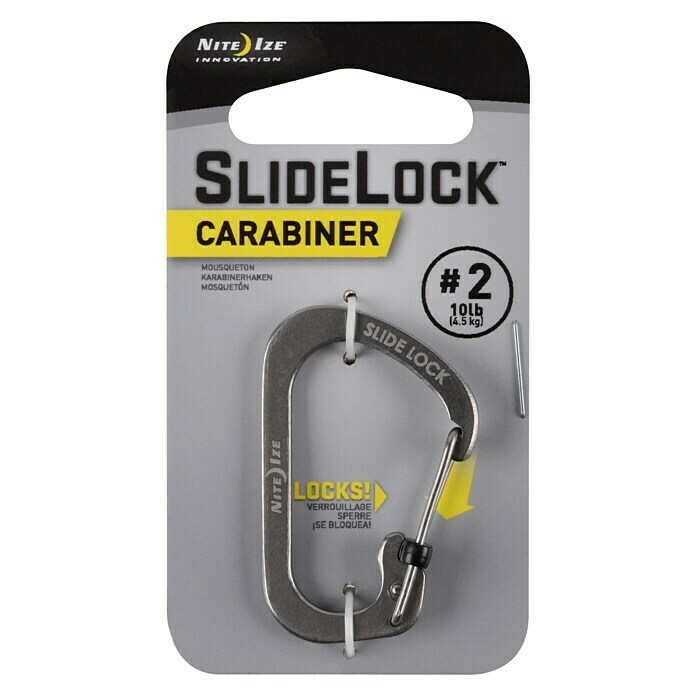 Nite Ize Karabinerhaken Slide Lock4,4 x 2,9 cm, Edelstahl, Silber, Zugfestigkeit: 4,5 kg Front View