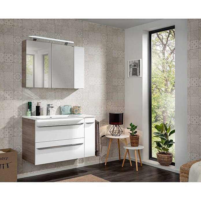 Fackelmann Luxor Spiegelschrank (B x H: 800 x 680 mm, Steinesche Holzoptik) | BAUHAUS